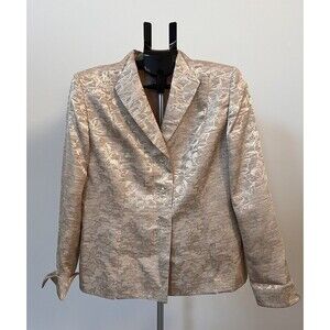 Le Suit Women’s Blazer Suit Jacket Gold Champagne Brocade Floral Size 10 EUC